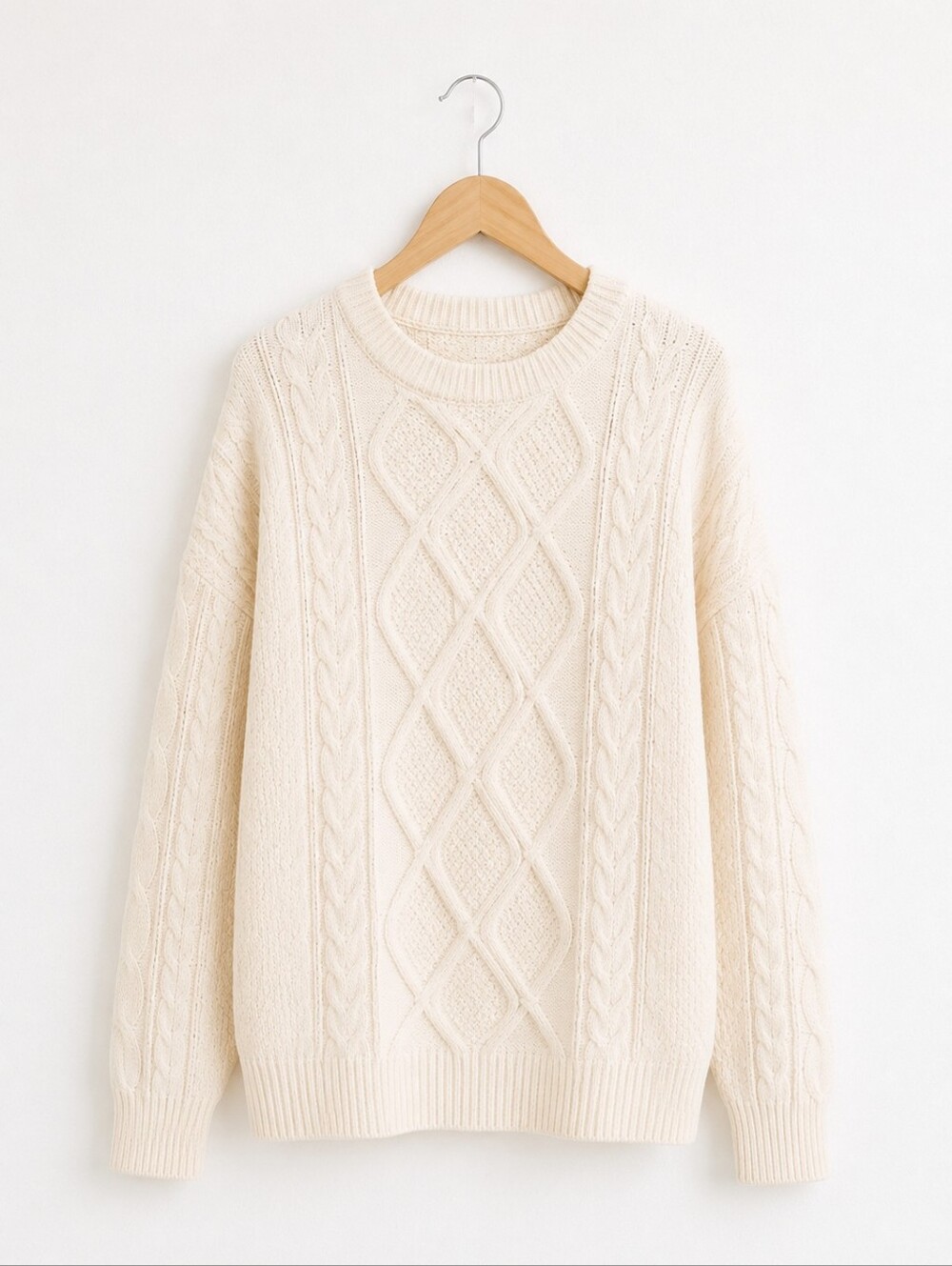 Vamtac Oversized Cream Cable Knit Sweater